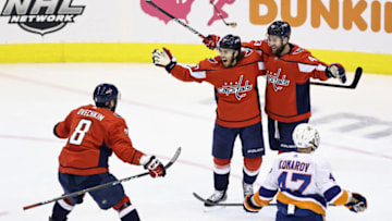 T.J. Oshie, Alex Ovechkin, Tom Wilson, Washington Capitals (Photo by Elsa/Getty Images)