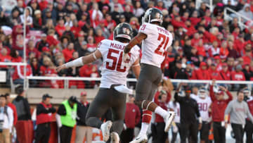 SALT LAKE CITY, UT - NOVEMBER 11: Hercules Mata'afa #50 of the Washington State Cougars and teammate Marcellus Pippins #21 celebrate a first half sack of the Utah Utes quarterback at Rice-Eccles Stadium on November 11, 2017 in Salt Lake City, Utah. (Photo by Gene Sweeney Jr/Getty Images)