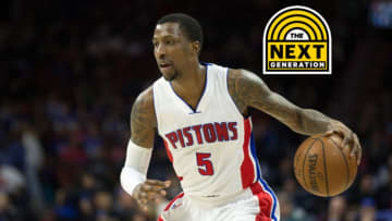 Mar 4, 2017; Philadelphia, PA, USA; Detroit Pistons guard Kentavious Caldwell-Pope (5) controls the ball against the Philadelphia 76ers during the third quarter at Wells Fargo Center. The Detroit Pistons won 136-106. Mandatory Credit: Bill Streicher-USA TODAY Sports