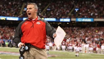 Jan 1, 2015; New Orleans, LA, USA; Ohio State Buckeyes head coach Urban Meyer reacts during the fourth quarter against the Alabama Crimson Tide in the 2015 Sugar Bowl at Mercedes-Benz Superdome. Mandatory Credit: Derick E. Hingle-USA TODAY Sports