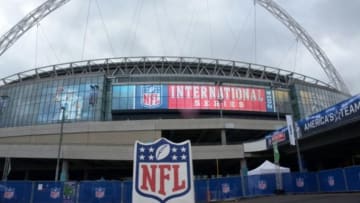 Nov 8, 2014; London, UNITED KINGDOM; General view of the NFL Shield logo at Wembley Stadium in advance of the NFL International Series game between the Jacksonville Jaguars and Dallas Cowboys. Mandatory Credit: Kirby Lee-USA TODAY Sports