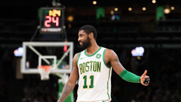 BOSTON, MA - NOVEMBER 21: Kyrie Irving #11 of the Boston Celtics gives a thumbs up during a game at TD Garden on November 21, 2018 in Boston, Massachusetts. NOTE TO USER: User expressly acknowledges and agrees that, by downloading and or using this photograph, User is consenting to the terms and conditions of the Getty Images License Agreement. (Photo by Kathryn Riley/Getty Images)