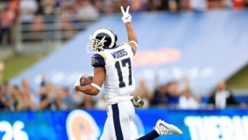 LOS ANGELES, CA - NOVEMBER 12: Robert Woods #17 of the Los Angeles Rams reacts as he runs to the end zone to score a touchdown during the game against the Houston Texans at the Los Angeles Memorial Coliseum on November 12, 2017 in Los Angeles, California. (Photo by Sean M. Haffey/Getty Images)