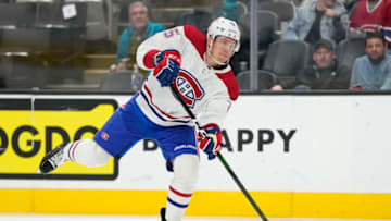 SAN JOSE, CALIFORNIA - FEBRUARY 28: Denis Gurianov #25 of the Montreal Canadiens shoots on goal against the San Jose Sharks during the third period at SAP Center on February 28, 2023 in San Jose, California. (Photo by Thearon W. Henderson/Getty Images)