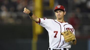 Sep 3, 2015; Washington, DC, USA; Washington Nationals shortstop Trea Turner (7) throws during the seventh inning against the Atlanta Braves at Nationals Park. Mandatory Credit: Tommy Gilligan-USA TODAY Sports