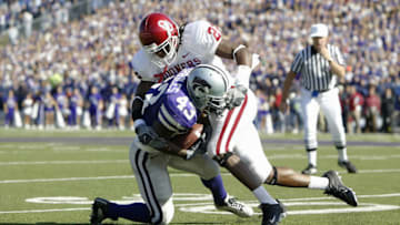 MANHATTAN, KS - OCTOBER 16: Defensive back Chijioke Onyenegecha