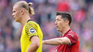 Robert Lewandowski and Erling Haaland. (Photo by Stefan Matzke - sampics/Corbis via Getty Images)