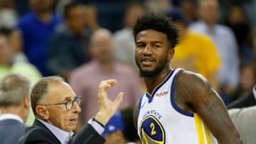 OAKLAND, CA - OCTOBER 08: Golden State Warriors assistant coach Ron Adams talks with Golden State Warriors' Jordan Bell #2 in the fourth quarter of their NBA game against the Phoenix Suns at Oracle Arena in Oakland, Calif., on Monday, Oct. 8, 2018. (Jane Tyska/Digital First Media/The Mercury News via Getty Images)