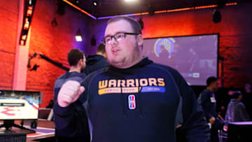 LONG ISLAND CITY, NY - MAY 02: Vert of Warriors Gaming pumps his fist after the match up against Wizards District Gaming during the NBA 2K League Tip Off Tournament on May 2, 2018 at Brooklyn Studios in Long Island City, New York. NOTE TO USER: User expressly acknowledges and agrees that, by downloading and/or using this photograph, user is consenting to the terms and conditions of the Getty Images License Agreement. Mandatory Copyright Notice: Copyright 2018 NBAE (Photo by Michelle Farsi/NBAE via Getty Images)