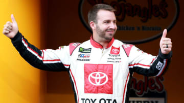 DARLINGTON, SOUTH CAROLINA - SEPTEMBER 01: Matt DiBenedetto, driver of the #95 IMSA GTO Throwback Toyota, walks on stage during driver intros for the Monster Energy NASCAR Cup Series Bojangles' Southern 500 at Darlington Raceway on September 01, 2019 in Darlington, South Carolina. (Photo by Sean Gardner/Getty Images)