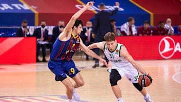 OKC Thunder draft profile series: Leandro Bolmaro of FC Barcelona competes for the ball with Rokas Jokubaitis of Zalgiris Kaunas. (Photo by Pedro Salado/Quality Sport Images/Getty Images)