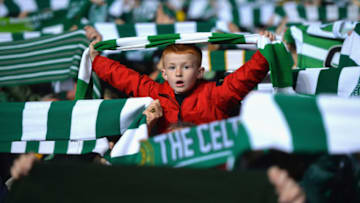 GLASGOW, SCOTLAND - OCTOBER 19: A Celtic fan sings during the UEFA Champions League group C match between Celtic FC and VfL Borussia Moenchengladbach at Celtic Park on October 19, 2016 in Glasgow, Scotland. (Photo by Mark Runnacles/Getty Images)