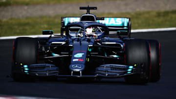 SUZUKA, JAPAN - OCTOBER 13: Lewis Hamilton of Great Britain driving the (44) Mercedes AMG Petronas F1 Team Mercedes W10 on the way to the grid before the F1 Grand Prix of Japan at Suzuka Circuit on October 13, 2019 in Suzuka, Japan. (Photo by Clive Mason/Getty Images)
