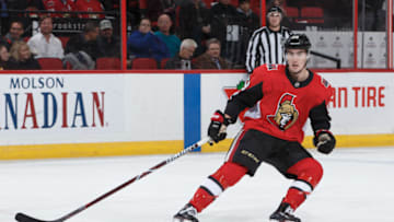 OTTAWA, ON - OCTOBER 23: Alex Formenton #59 of the Ottawa Senators skates against the Boston Bruins at Canadian Tire Centre on October 23, 2018 in Ottawa, Ontario, Canada. (Photo by Andre Ringuette/NHLI via Getty Images)