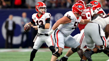 Stetson Bennett looks to pass the ball. (Photo by Kevin C. Cox/Getty Images)