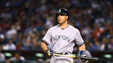 May 18, 2016; Phoenix, AZ, USA; New York Yankees first baseman Mark Teixeira in the ninth inning against the Arizona Diamondbacks at Chase Field. Mandatory Credit: Mark J. Rebilas-USA TODAY Sports