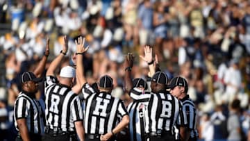 STATESBORO, GA - SEPTEMBER 3: Referees meet at midfield before the Georgia Southern Eagles take on the Savannah State Tigers on September 3, 2016 at Paulson Stadium in Statesboro, Georgia. (Photo by Todd Bennett/Getty Images)