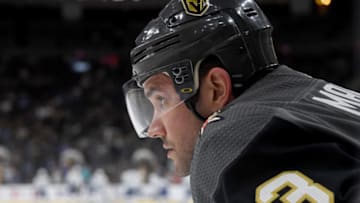 Alec Martinez #23 of the Vegas Golden Knights warms up before a game against the Tampa Bay Lightning. (Photo by Ethan Miller/Getty Images)