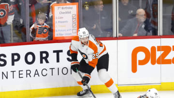 Jan 28, 2023; Winnipeg, Manitoba, CAN; Philadelphia Flyers left wing James van Riemsdyk (25) warms up before a game against the Winnipeg Jets at Canada Life Centre. Mandatory Credit: James Carey Lauder-USA TODAY Sports