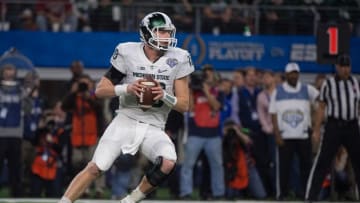 Dec 31, 2015; Arlington, TX, USA; Michigan State Spartans quarterback Connor Cook (18) during the game against the Alabama Crimson Tide in the 2015 Cotton Bowl at AT&T Stadium. Mandatory Credit: Jerome Miron-USA TODAY Sports