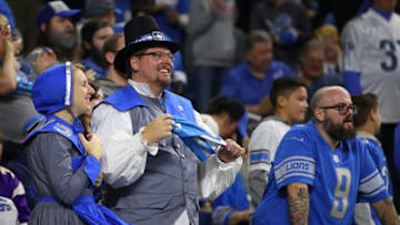 DETROIT, MI - NOVEMBER 23: Detroit Lions fans dress for Thanksgiving at Ford Field on November 23, 2017 in Detroit, Michigan. (Photo by Gregory Shamus/Getty Images)