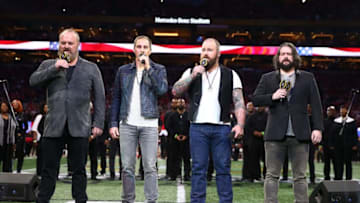 Jan 8, 2018; Atlanta, GA, USA; Recording artists from the Zac Brown Band perform before the 2018 CFP national championship college football game between the Alabama Crimson Tide and the Georgia Bulldogs at Mercedes-Benz Stadium. Mandatory Credit: Mark J. Rebilas-USA TODAY Sports
