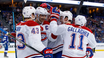 TAMPA, FL - DECEMBER 28: The Montreal Canadiens celebrates a goal by Brendan Gallagher