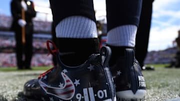 Sep 11, 2016; Nashville, TN, USA; Detail view of cleats worm by Tennessee Titans linebacker Avery Williamson (54) before the game against the Minnesota Vikings at Nissan Stadium. Mandatory Credit: Christopher Hanewinckel-USA TODAY Sports