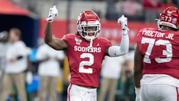 CeeDee Lamb (#2) tries to get the crowd fired up during the Big 12 championship (Photo by Matthew Visinsky/Icon Sportswire via Getty Images).