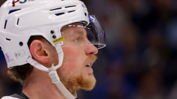Nov 10, 2022; Buffalo, New York, USA; Vegas Golden Knights center Jack Eichel (9) during a stoppage in play against the Buffalo Sabres during the second period at KeyBank Center. Mandatory Credit: Timothy T. Ludwig-USA TODAY Sports
