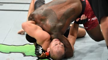 SAITAMA, JAPAN - SEPTEMBER 22: (R-L) Ovince Saint Preux attempts to submit Yushin Okami of Japan in their light heavyweight bout during the UFC Fight Night event inside the Saitama Super Arena on September 22, 2017 in Saitama, Japan. (Photo by Jeff Bottari/Zuffa LLC/Zuffa LLC via Getty Images)
