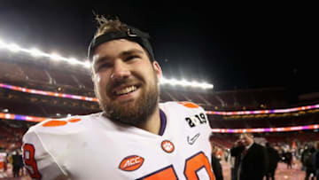 SANTA CLARA, CA - JANUARY 07: Gage Cervenka #59 of the Clemson Tigers celebrates his teams 44-16 win over the Alabama Crimson Tide in the CFP National Championship presented by AT&T at Levi's Stadium on January 7, 2019 in Santa Clara, California. (Photo by Christian Petersen/Getty Images)