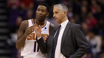 PHOENIX, ARIZONA - FEBRUARY 04: Head coach Igor Kokoskov of the Phoenix Suns talks with Jamal Crawford #11 during the second half of the NBA game against the Houston Rockets at Talking Stick Resort Arena on February 04, 2019 in Phoenix, Arizona. The Rockets defeated the Suns 118-110. (Photo by Christian Petersen/Getty Images)