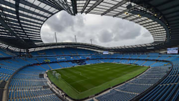 MANCHESTER, ENGLAND - SEPTEMBER 19: A general view inside the Etihad Stadium prior to the UEFA Champions League Group F match between Manchester City and Olympique Lyonnais at Etihad Stadium on September 19, 2018 in Manchester, United Kingdom. (Photo by TF-Images/Getty Images)