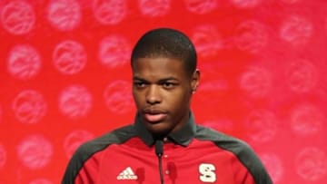 Oct 26, 2016; Charlotte, NC, USA; Dennis Smith, Jr. of the North Carolina State Wolfpack speaks to the media during ACC Operation Basketball at The Ritz-Carlton. Mandatory Credit: Jim Dedmon-USA TODAY Sports