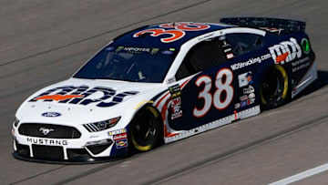 KANSAS CITY, KANSAS - OCTOBER 18: David Ragan, driver of the #38 MDS Ford, practices for the Monster Energy NASCAR Cup Series Hollywood Casino 400 at Kansas Speedway on October 18, 2019 in Kansas City, Kansas. (Photo by Jonathan Ferrey/Getty Images)