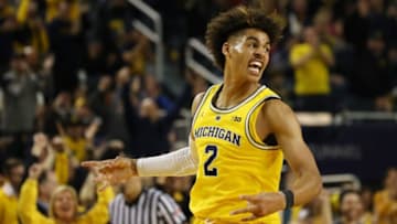 ANN ARBOR, MICHIGAN - JANUARY 29: Jordan Poole #2 of the Michigan Wolverines reacts after a second half three point basket while playing the Ohio State Buckeyes at Crisler Arena on January 29, 2019 in Ann Arbor, Michigan. Michigan won the game 65-49. (Photo by Gregory Shamus/Getty Images)