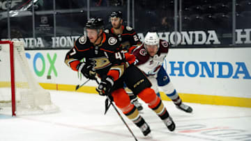Jan 22, 2021; Anaheim, California, USA; Hampus Lindholm Mandatory Credit: Kirby Lee-USA TODAY Sports