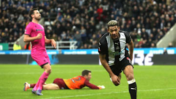 NEWCASTLE UPON TYNE, ENGLAND - JANUARY 14: Joelinton of Newcastle United celebrates after he scores his team's fourth goal during the FA Cup Third Round Replay match between Newcastle United and Rochdale at St. James Park on January 14, 2020 in Newcastle upon Tyne, England. (Photo by Ian MacNicol/Getty Images)