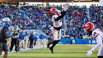 Georgia Bulldogs defensive back Kelee Ringo (5) intercepts a pass during the second quarter against the Kentucky Wildcats at Kroger Field. (Mandatory Credit: Jordan Prather-USA TODAY Sports)