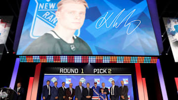 VANCOUVER, BRITISH COLUMBIA - JUNE 21: Kaapp Kakko smiles after being selected second overall by the New York Rangers during the first round of the 2019 NHL Draft at Rogers Arena on June 21, 2019 in Vancouver, Canada. (Photo by Bruce Bennett/Getty Images)