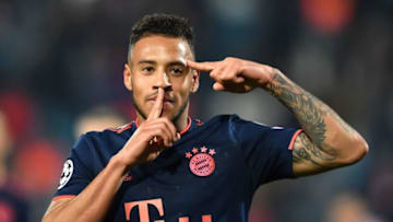 Bayern Munich's French midfielder Corentin Tolisso celebrates scoring his team's sixth goal during the UEFA Champions League group B football match between Red Star Belgrade (Crvena Zvezda Belgrade) and Bayern Munich at the "Rajko Mitic" stadium in Belgrade, on November 26, 2019. (Photo by ANDREJ ISAKOVIC / AFP) (Photo by ANDREJ ISAKOVIC/AFP via Getty Images)