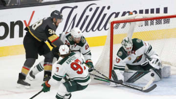 Minnesota Wild goalie Cam Talbot had 38 saves in Game 5 Monday in Las Vegas. Minnesota won 4-2 to force a Game 6 in the first-round NHL playoff series.(Photo by Ethan Miller/Getty Images)