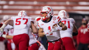 PISCATAWAY, NJ - DECEMBER 18: Wan'Dale Robinson #1 of the Nebraska Cornhuskers runs with the ball during a regular season game against the Rutgers Scarlet Knights at SHI Stadium on December 18, 2020 in Piscataway, New Jersey. (Photo by Benjamin Solomon/Getty Images)