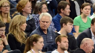 Mar 4, 2013; Los Angeles, CA, USA; Los Angeles Lakers general manager Mitch Kupchak watches the LA Tennis Challenge held at UCLA