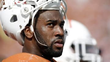 Nov 10, 2012; Austin, TX, USA; Texas Longhorns defensive end Alex Okafor (80) on the sidelines against the Iowa State Cyclones in the third quarter at Darrell K Royal-Texas Memorial Stadium. Texas defeated Iowa State 33-7. Mandatory Credit: Brett Davis-USA TODAY Sports