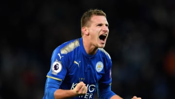 LEICESTER, ENGLAND - NOVEMBER 28: Marc Albrighton of Leicester City celebrates after the Premier League match between Leicester City and Tottenham Hotspur at The King Power Stadium on November 28, 2017 in Leicester, England. (Photo by Laurence Griffiths/Getty Images)