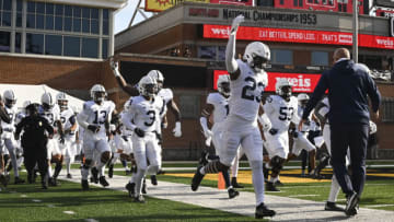 Nov 6, 2021; College Park, Maryland, USA; Penn State Nittany Lions linebacker Curtis Jacobs (23)and teammates enter the field before the game against the Maryland Terrapins at Capital One Field at Maryland Stadium. Mandatory Credit: Tommy Gilligan-USA TODAY Sports