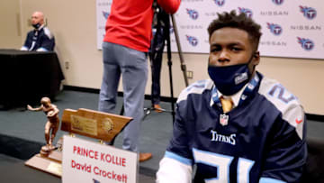 Dec. 8, 2020; Nashviille, TN, USA; The 2020 BlueCross Bowl/Tennessee Titans Mr. Football DIVISION I CLASS 5A winner Prince Kollie, of David Crockett, at Nissan Stadium, in Nashville on Tuesday, Dec. 8, 2020. Mandatory Credit: Helen Comer/The Daily News Journal via USA TODAY NETWORK