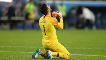 SAINT PETERSBURG, RUSSIA - JULY 10: Hugo Lloris of France celebrates following his sides victory in the 2018 FIFA World Cup Russia Semi Final match between Belgium and France at Saint Petersburg Stadium on July 10, 2018 in Saint Petersburg, Russia. (Photo by Catherine Ivill/Getty Images)